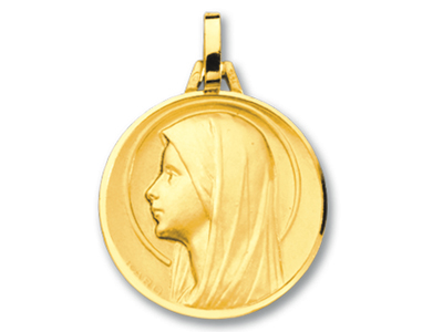 Medaglia Della Vergine Maria Con Aureola Di Profilo, Oro Giallo 18 Ct.