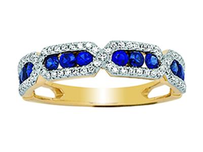 Anello Zaffiri 0,64ct E Diamanti 0,30ct, Oro Giallo 18k, Dito 54 - Immagine Standard - 1