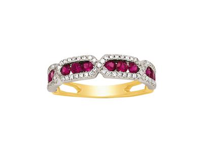 Anello Rubino 0,64 Ct, Diamanti 0,30 Ct, Oro Giallo 18 Kt, Dito 56