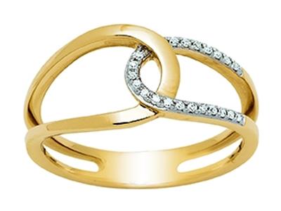 Anello Intrecciato Traforato, Diamanti 0,09 Ct, Oro Giallo 18 Kt, Dito54