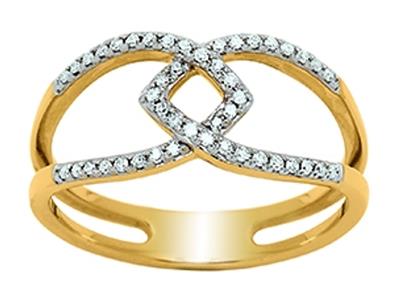 Anello Intrecciato Traforato, Diamanti 0,19 Carati, Oro Giallo 18 Ct, Dito 52 - Immagine Standard - 1