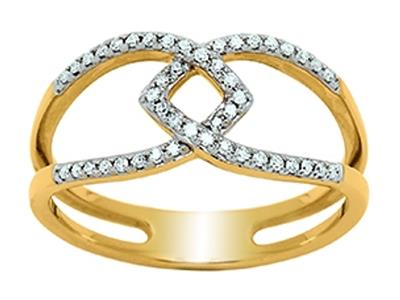 Anello Intrecciato Traforato, Diamanti 0,19 Ct, Oro Giallo 18 Carati, Dito 52 - Immagine Standard - 1