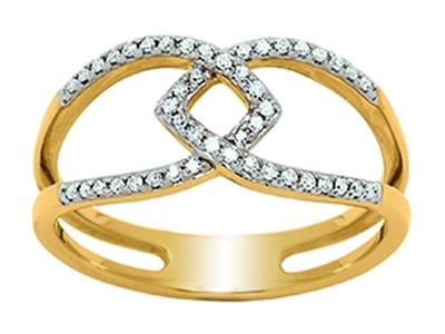 Anello Intrecciato Traforato, Diamanti 0,19 Ct, Oro Giallo 18 Kt, Dito54 - Immagine Standard - 1