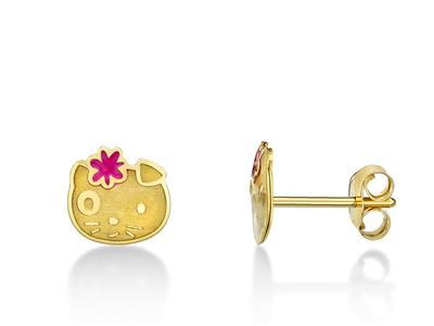 Orecchini Hello Kitty 6,5 X 6,8 Mm, Oro Giallo 18 Carati