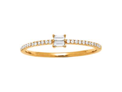 Anello Solitario, Diamanti Baguette E Rotondi 0,15 Carati, Oro Giallo 18 Ct, Dito 54