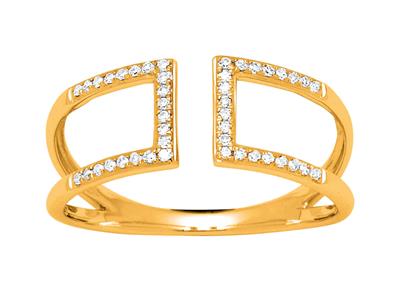 Anello Quadrato Schiena Contro Schiena, Diamanti Da 0,12 Ct, Oro Giallo 18 Kt, Dito 52