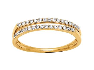 Anello Doppia Linea Traforata, Diamanti Da 0,20 Ct, Oro Giallo 18 Carati, Dito 47