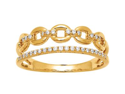 Fede Nuziale E Anelli Duo Ring, Diamanti 0,13 Carati, Oro Giallo 18 Carati, Dito 54