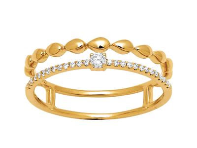 Anello Duo Solitario E Sfere, Diamanti Da 0,13 Ct, Oro Giallo 18 Kt, Dito 52 - Immagine Standard - 1
