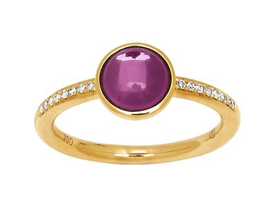 Anello Con Ametista Cabochon Da 1,20 Ct E Diamanti Da 0,06 Ct, Oro Giallo 18 Kt, Misura Del Dito 54 - Immagine Standard - 1