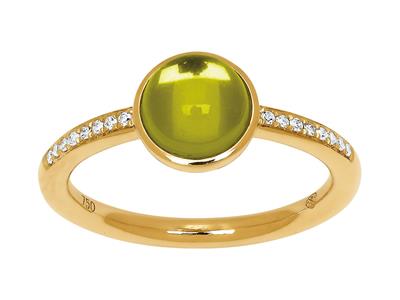 Anello Cabochon Con Peridoto 1,92 Ct E Diamanti 0,06 Ct, Oro Giallo 18kt, Dito 50