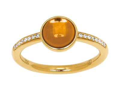 Anello Con Citrino Taglio Cabochon 1,15 Ct E Diamanti 0,06 Ct, Oro Giallo 18 Kt, Dito 50