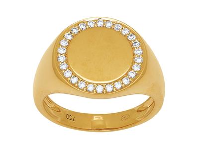 Anello Sigillare Rotondo, Diamanti Da 0,26 Ct, Oro Giallo 18 Kt, Dito 56