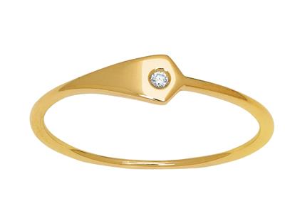 Anello Con Placca Triangolare, Diamanti 0,01 Carati, Oro Giallo 18 Carati, Dito 54 - Immagine Standard - 1