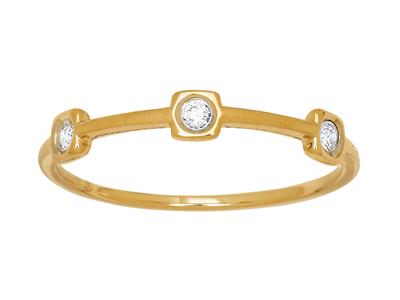 Anello, 3 Diamanti Per Un Totale Di 0,06 Carati, Forma Quadrata, Oro Giallo 18 Ct, Dito 48 - Immagine Standard - 1