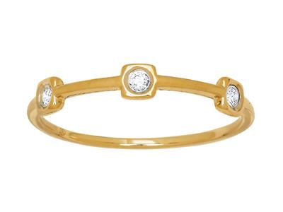Anello Con 3 Diamanti Totali 0,06 Ct, Forma Quadrata, Oro Giallo 18 Kt, Misura Del Dito 52 - Immagine Standard - 1