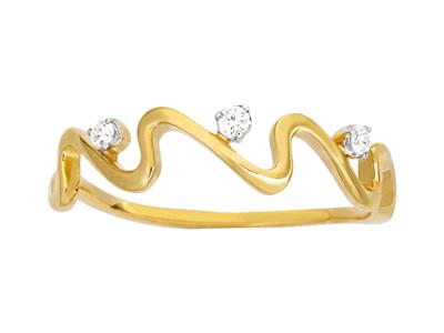 Anello Wave 3 Diamanti, Totale 0,04 Carati, Oro Giallo 18 Ct, Dito 50