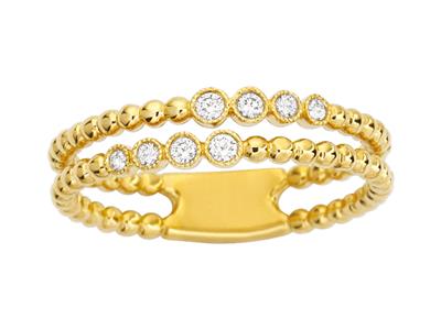 Anello A Grani A Doppia Linea, Diamanti 0,10 Ct, Oro Giallo 18 Kt, Dito 54