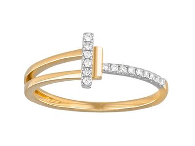 Anello A Forma Di T, Diamanti Rotondi Da 0,08 Ct, Oro Giallo 18 Caratie Placcatura In Rodio, Dito 52 - Immagine Standard - 1