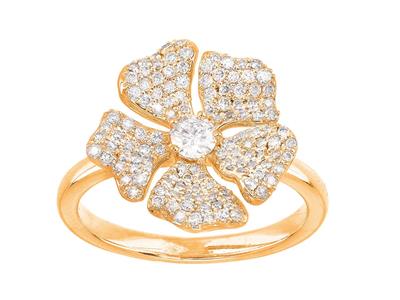 Anello Fiore, Diamanti Da 0,56 Ct, Oro Giallo 18 Kt, Dito 54 - Immagine Standard - 1
