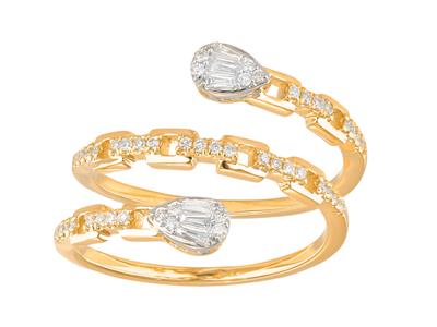 Anello A Spirale, Diamanti Rotondi E Conici Da 0,26 Ct, Oro Giallo 18 Kt, Misura Del Dito 52