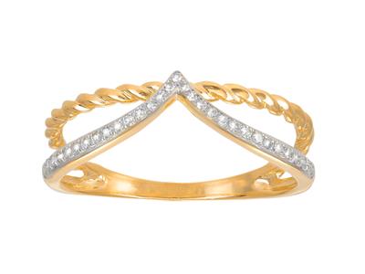 Anello A Doppia Fila, Twist E V, Diamanti Da 0,08 Ct, Oro Giallo 18 Kt, Misura 50