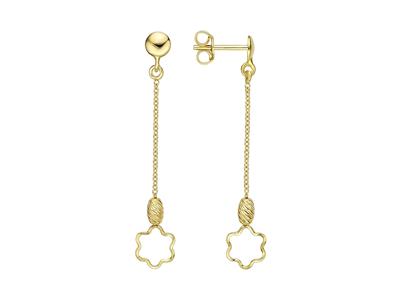 Orecchini, Fiore Traforato Diam. 7 MM E Oliva Cesellata, Oro Giallo 18 Ct. - Immagine Standard - 1