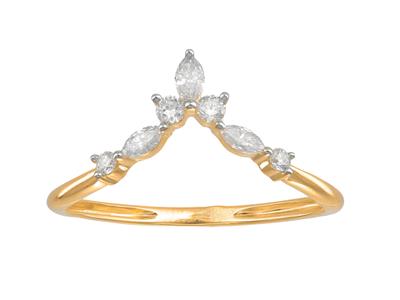 Anello Tiara, Diamanti Da 0,22 Ct, Oro Giallo 18 Kt, Dito 52