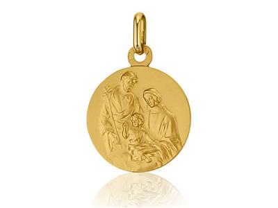 Medaglia Della Sacra Famiglia 18 Mm, Oro Giallo 18 Carati