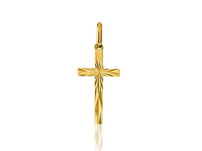 Ciondolo Croce Solida Sfaccettata 20 Mm, Oro Giallo 18 Carati