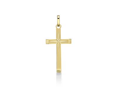 Ciondolo Croce Sfaccettata Lucida 23 Mm, Oro Giallo 18 Carati - Immagine Standard - 1