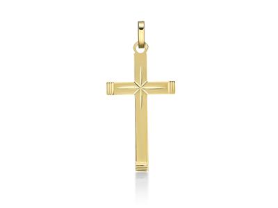 Ciondolo Croce Sfaccettata Lucida Massiccia 27 Mm, Oro Giallo 18 Carati