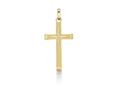 Ciondolo Croce Sfaccettata Lucida Massiccia 27 Mm, Oro Giallo 18 Carati - Immagine Standard - 1