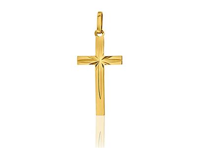 Ciondolo A Croce Solida Sfaccettata Da 22 Mm, Oro Giallo 18 Carati - Immagine Standard - 1
