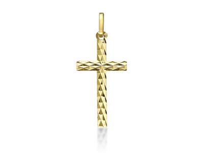 Ciondolo Croce Solida Sfaccettata 23 Mm, Oro Giallo 18 Carati - Immagine Standard - 1