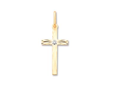 Pendente Con Diamante Sfaccettato Croce 20 Mm, Oro Giallo 18 Ct.