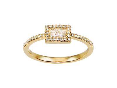 Anello Con Motivo Rettangolare 4 X 7 Mm, Diamanti Tondi E Baguette Da 0,19 Ct, Oro Giallo 18 Kt, Dito 54