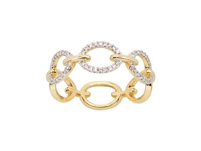 Anello Con Maglie Ovali 6,50 Mm, Diamanti 0,15 Ct, Oro Giallo 18 Kt, Misura Dellanello 52