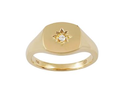 Anello Con Sigillo Da 9 Mm, Motivo Stella Polare, Diamante Da 0,03 Ct,oro Giallo 18 Kt, Misura Dellanel