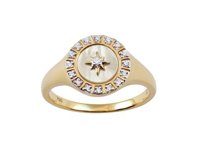 Anello Con Sigillo 10,50 Mm, Madreperla Con Motivo Della Stella Polare, Contorno Di Diamanti Da 0,07 Ct, Ito 52