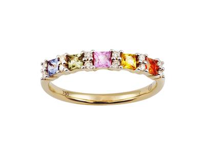 Fede Nuziale Arcobaleno, 2,50 Mm, Diamanti 0,13 Carati E Zaffiri Blu, Verdi, Rosa, Gialli E Arancioni 0,65 Carati, Oro Rosa 18kt Giallo, Dito 52