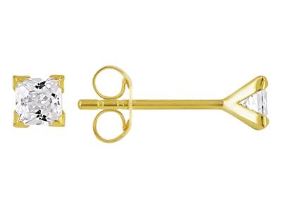 Orecchini Quadrato Di Ossido Di Zirconio 3 Mm, 4 Punte, Oro Giallo 18 Ct. - Immagine Standard - 1