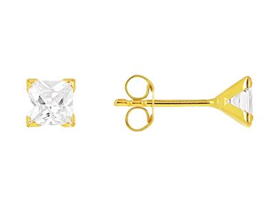 Orecchini Quadrato Di Ossido Di Zirconio 4 Mm, 4 Punte, Oro Giallo 18 Ct. - Immagine Standard - 1