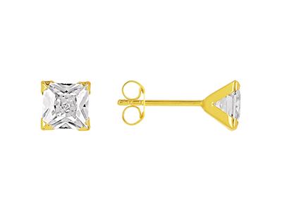 Orecchini Quadrato In Ossido Di Zirconio 5 Mm, 4 Punte, Oro Giallo 18 Ct.