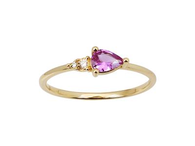 Anello Con Diamanti 0,03ct E Zaffiro Rosa Taglio Pera 0,37ct, Oro Giallo 18kt, Dito 54
