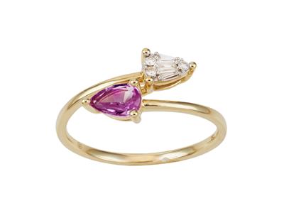Anello, Diamanti Rotondi E Taglio Baguette 0,06 Carati, Zaffiro Rosa 0,39 Carati, Oro Giallo 18kt Giallo, Dito 58