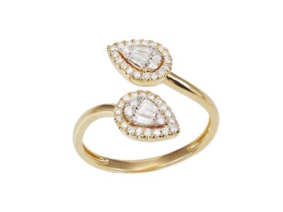Anello A Forma Di Goccia, Diamanti Tondi E Baguette 0,25 Carati, Oro Giallo 18kt, Dito 54 - Immagine Standard - 1