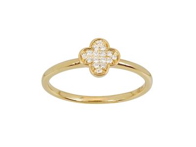 Anello, Motivo Trefoil, 6 Mm, Diamanti 0,06 Carati, Oro Giallo 18k, Dito 50