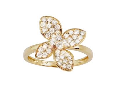 Anello A Fiore, Diamanti 0,52 Carati, Oro Giallo 18 Carati, Dito 54