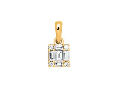 Pendente Quadrato, Diamanti Baguette E Rotondi Da 0,17 Ct, Oro Giallo 18 Carati